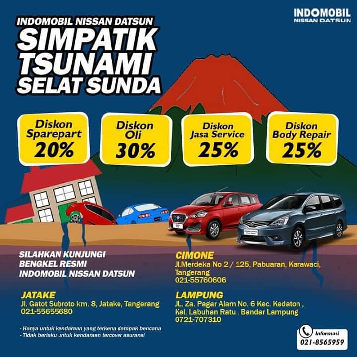 Nissan berikan diskon khusus untuk mobil-mobil yang terkena dampak tsunami dan tidak di-cover asuransi. (foto: ist)