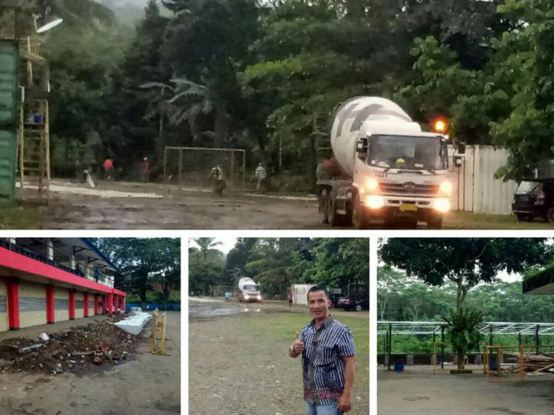 Pekerjaan renovasi SIKC telah dimulai untuk saluran drainase, pasang baja tipis hingga pengaspalan parkiran. Tampak Iskandar sebagai supervisor renovasi. (foto : bs)