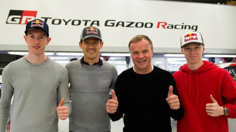 Tommi Makinen (kedua dari kiri) diapit para pereli Toyota di kancah WRC 2020. (Foto: wrc)