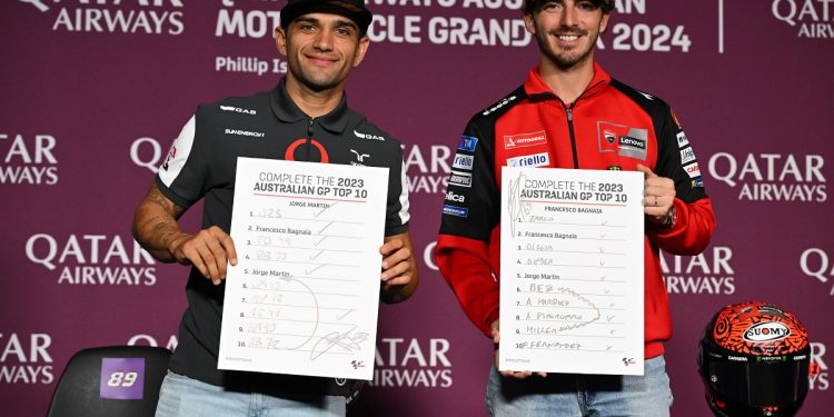 Francesco Bagnaia dan Jorge Martin, sama-sama belum pernah juara di GP Australia. (Foto: motogp)