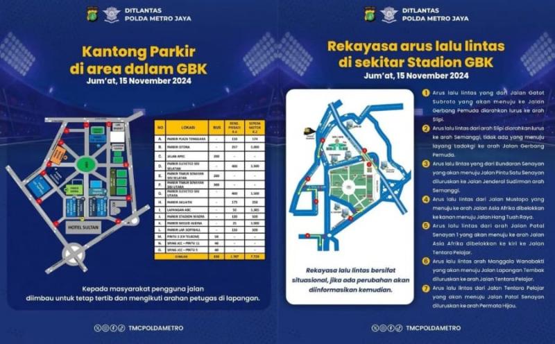Indonesia vs Jepang, Simak Rakayasa Lalu Lintas di GBK dan Lokasi Kantong Parkir yang Disiapkan