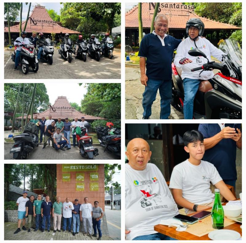 Rombongan touring pembalap 3 Djaman singgah di resto Nusantara Premium Bogor. (foto : kolase)