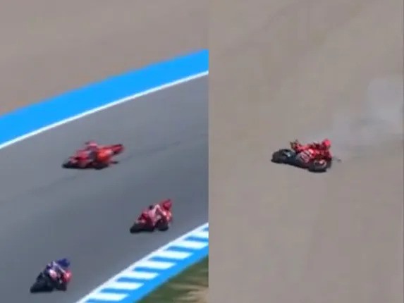 Momen kecelakaan Marc Marquez di GP Spanyol pekan lalu. (Foto: ist)