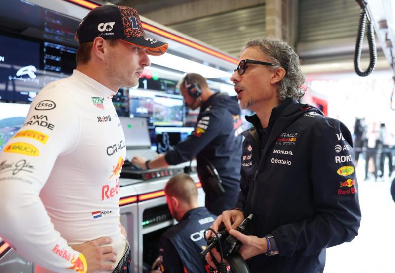 Max Verstappen dan Laurent Mekies, kolaborasi yang diawali sebuah kemenangan. (Foto: f1i) 