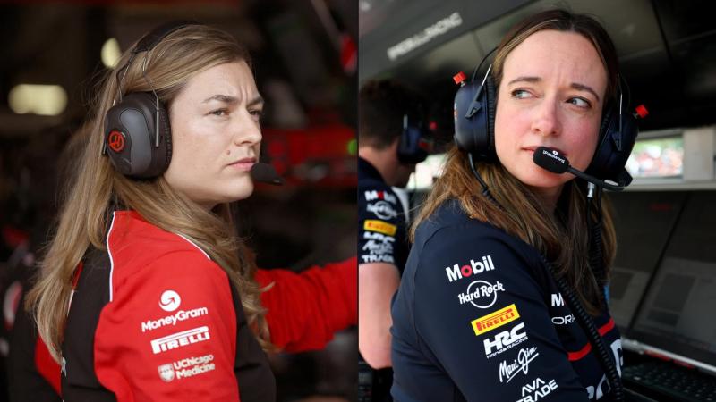 Laura Mueller (Haas) dan Hannah Schmitz (Red Bull Racing). (Foto: f1)