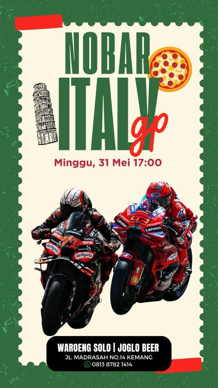 Kali ini nobar di Joglo Beer untuk.menanti konsistensi Marco Bezzecchi dan kembalinya Marc Marquez di lintasan. (Foto: ist)
