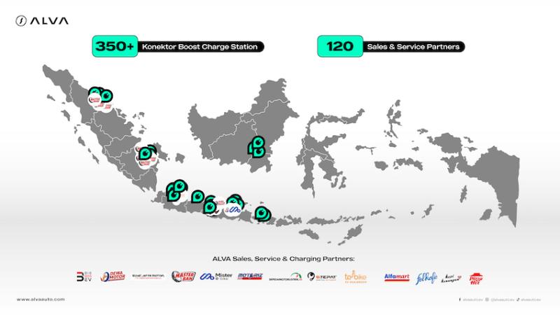 Penyebaran konektor Boost Charge Station Alva di berbagai daerah Indonesia