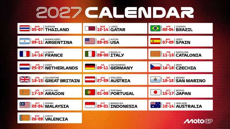 Daftar lengkap serial MotoGP 2027